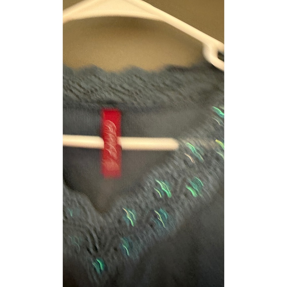 Gitano Womens Vintage Y2k Ribbed V-Neck Top Blue Lace Sequin Trim Fairy Small - Picture 7 of 8